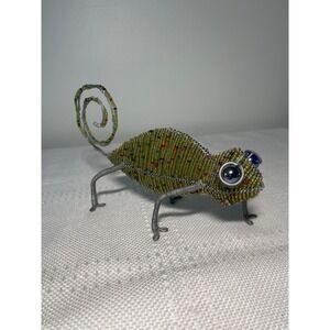 Wrapped Metal Wire and Colorful Beaded Gecko Lizard Sculpture Custom Hand‎ Made